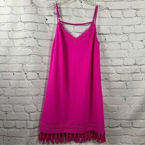 Gianni Bini Sleeveless Dress Tassel Hem Satin Lining Adjustable Straps Fuchsia S